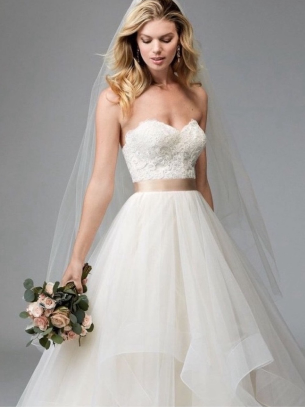 Wtoo Watters Rowena Ivory Strapless Lace Sweetheart Wedding Gown